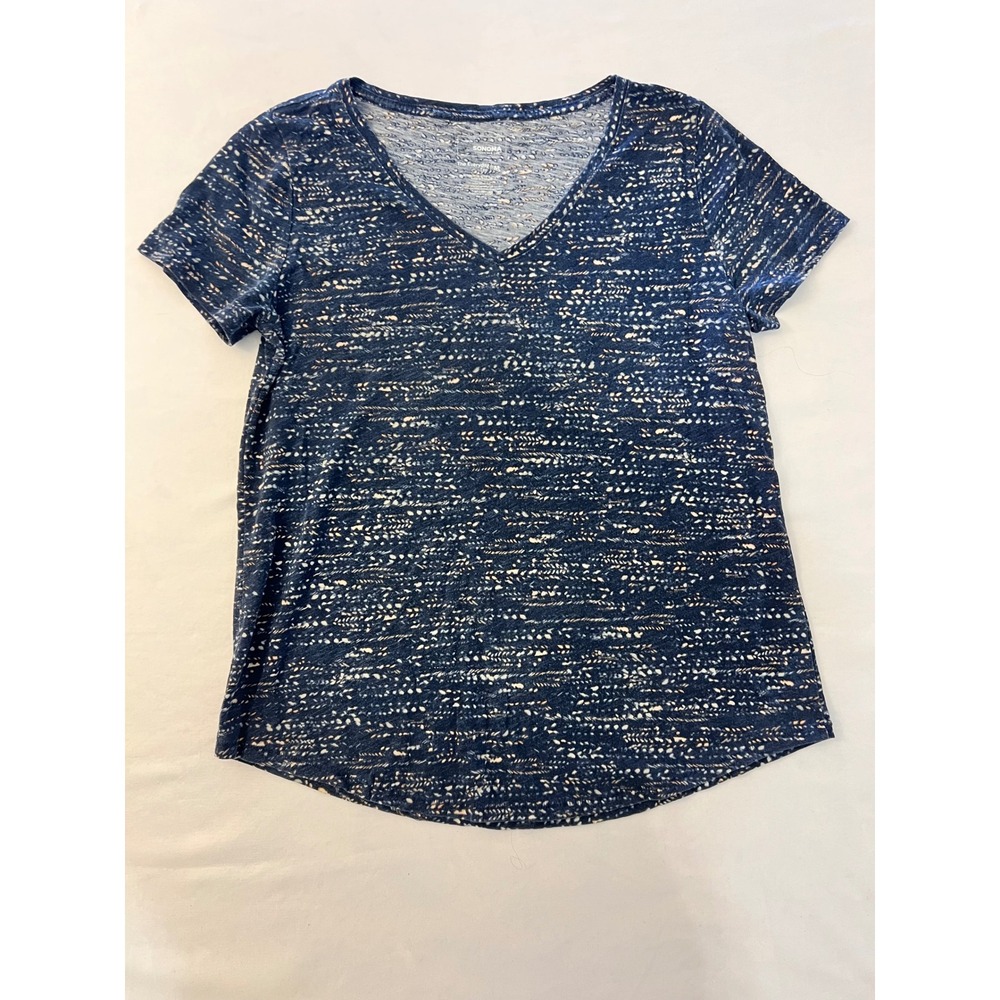 Sonoma Goods For Life The Everyday Tee Navy Blue Space Dye V-Neck Shirt Medium
